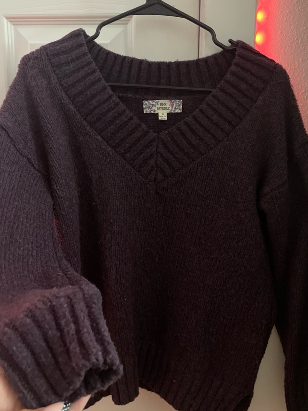 Pink Republic Off-the-Shoulder Sweater in Deep Plum